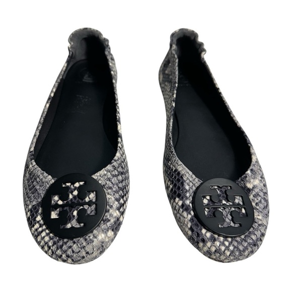 Tory Burch Tri Color Python Embossed Leather Minnie Flats Size 8.5 Animal Print - Picture 3 of 16